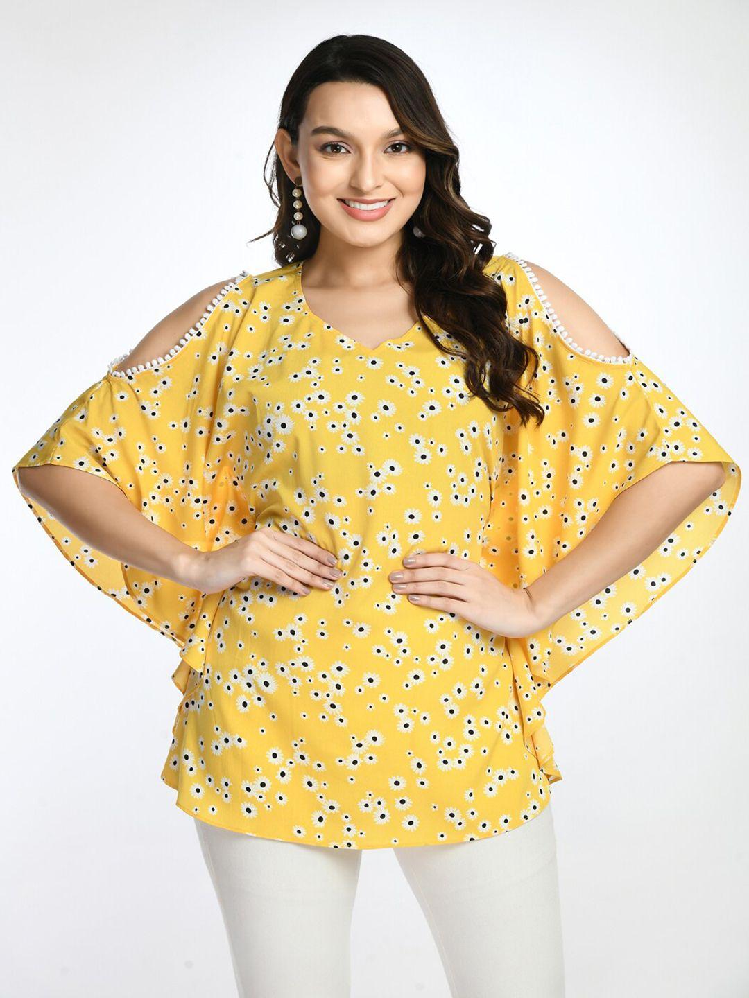 dressberry yellow floral print off-shoulder a-line mini dress