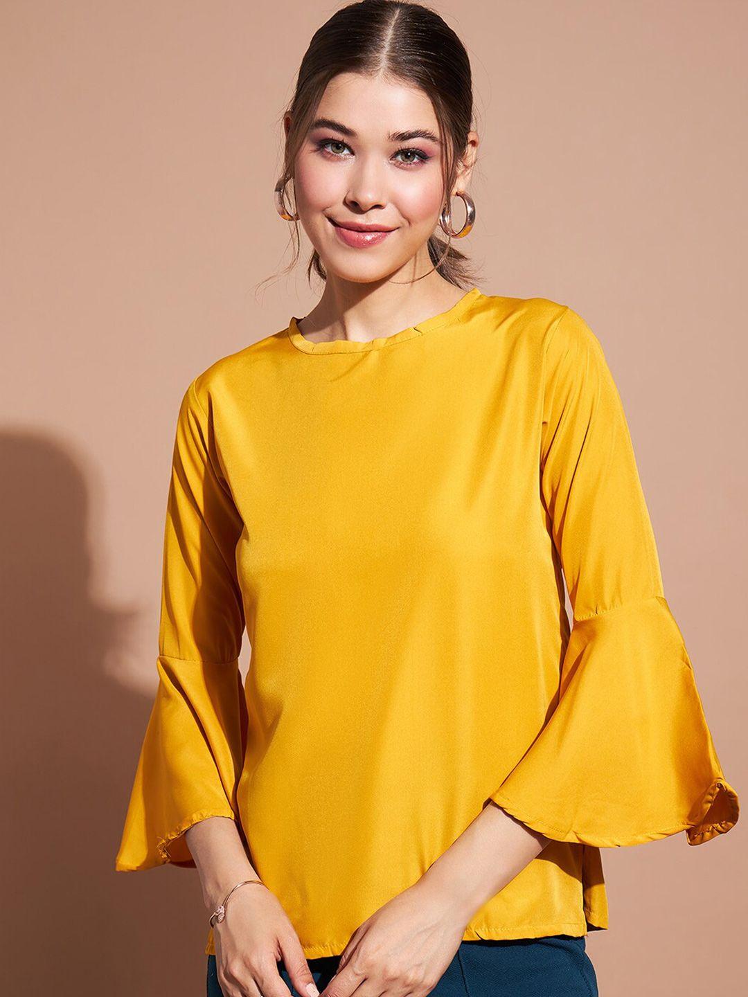 dressberry yellow round neck bell sleeve regular top