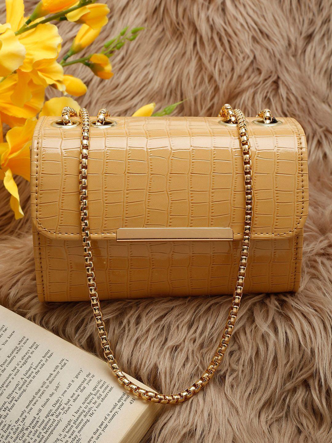 dressberry yellow textured structured sling bag with fringed