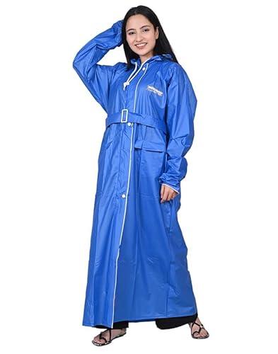 dressify® women/ladies/girl's raincoat with side pocket, one-piece raincoat 100% waterproof portable raincoat with belt blue color l size