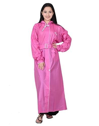 dressify® women/ladies/girl's raincoat with side pocket, one-piece raincoat 100% waterproof portable raincoat with belt pink color l size