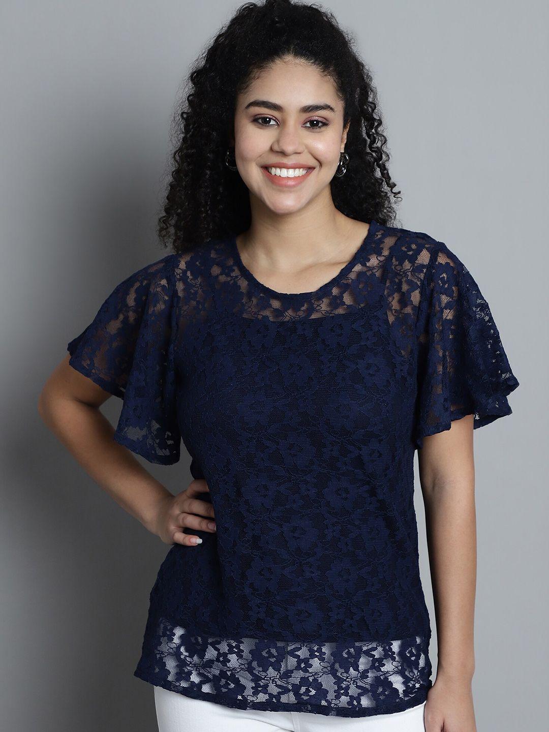 dressitude flared sleeve sheer lace top