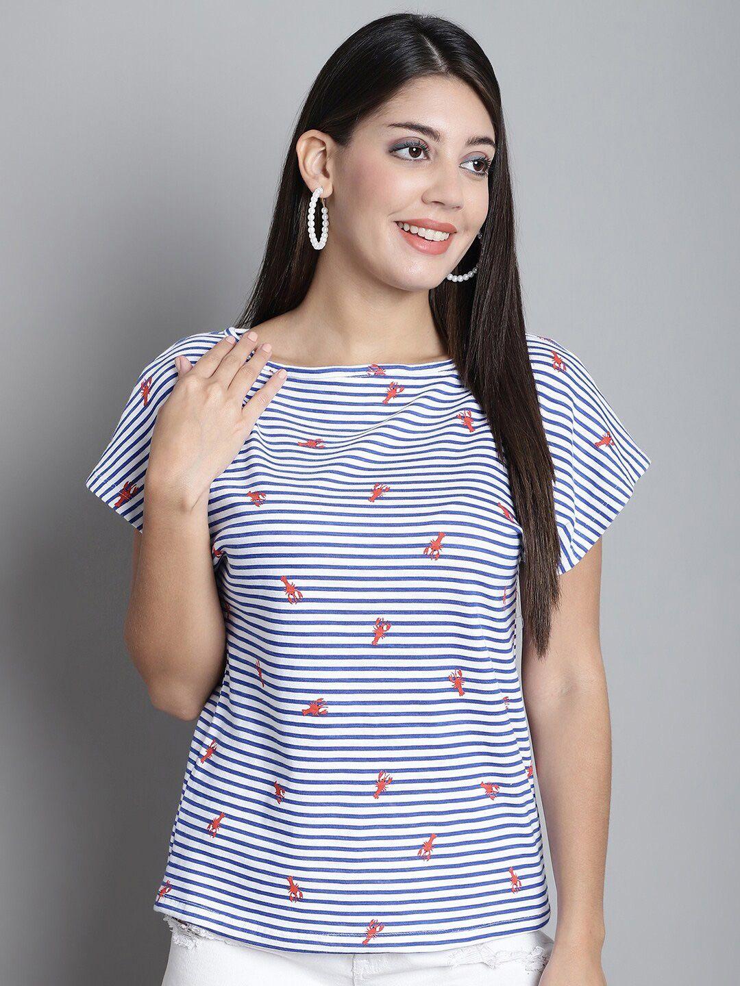 dressitude women white striped extended sleeves t-shirt