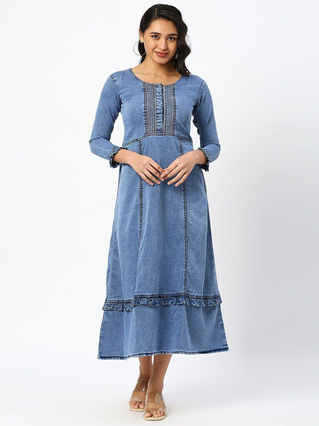 dressline blue denim a-line midi dress