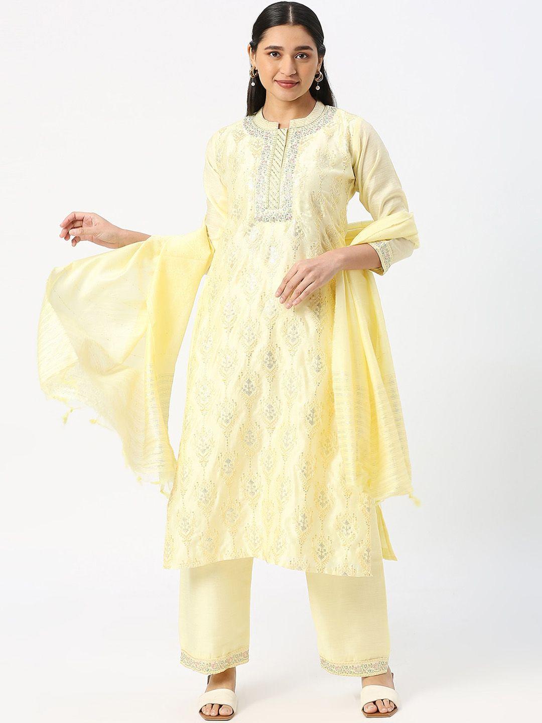 dressline ethnic motifs embroidered sequinned kurta with palazzos & dupatta