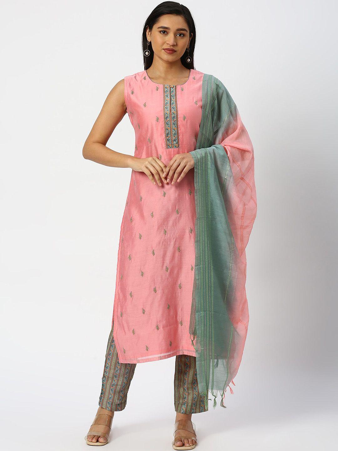 dressline ethnic motifs embroidered thread work kurta with salwar & dupatta