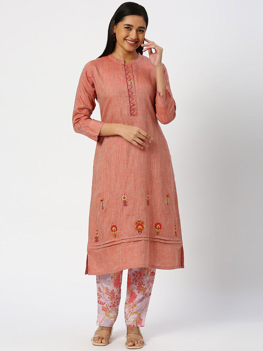 dressline floral embroidered kurta with trousers