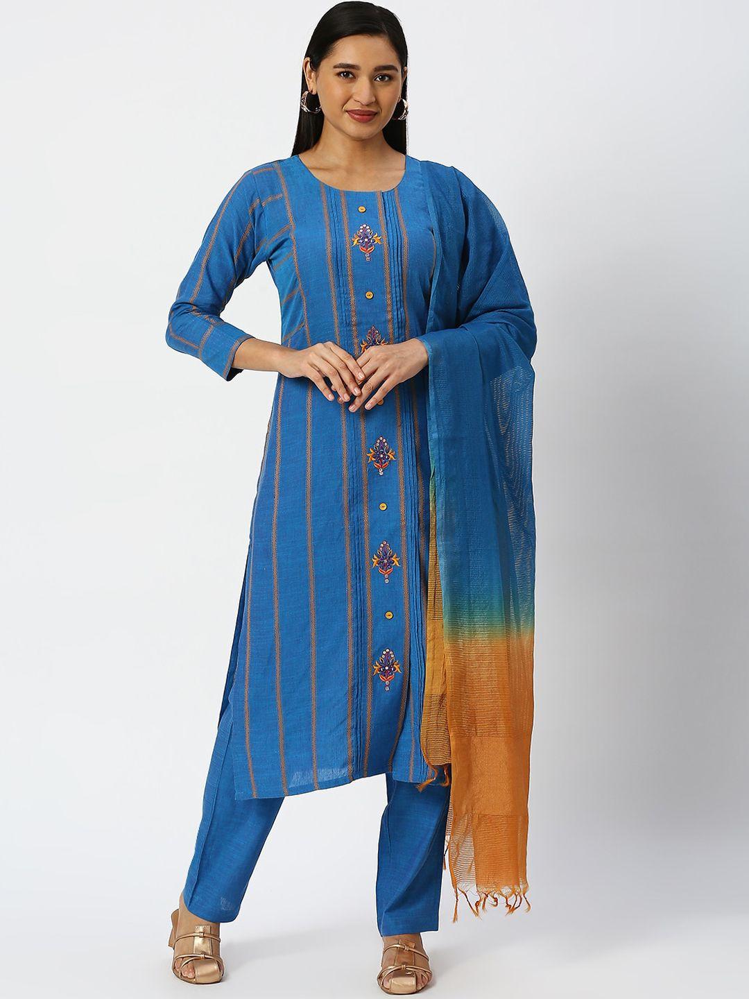 dressline floral embroidered pure cotton kurta with trousers & with dupatta