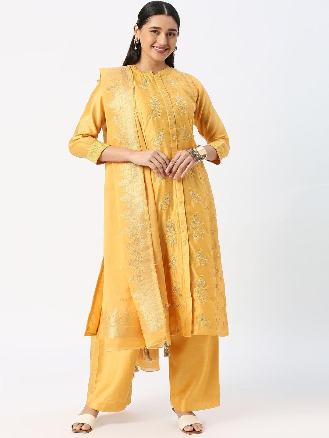 dressline plus size floral embroidered kurta & salwar with dupatta