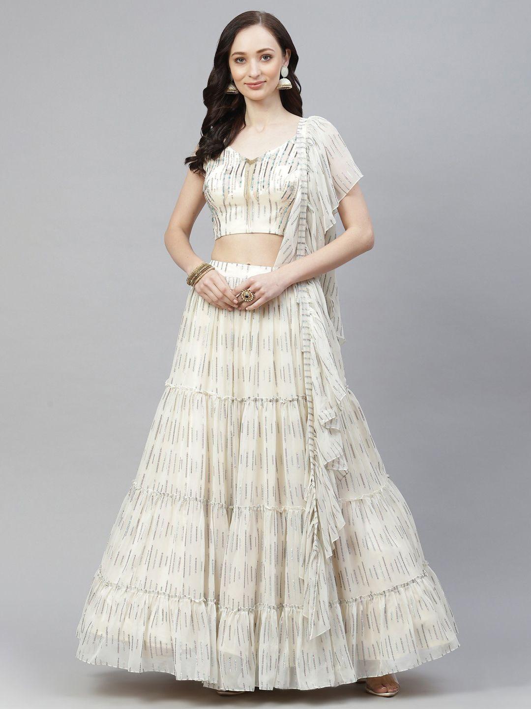 dresstive off white sequinned semi-stitched lehenga & unstitched blouse with dupatta