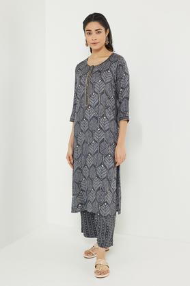 dressy bandhani polyester woven women's kurta set - grey