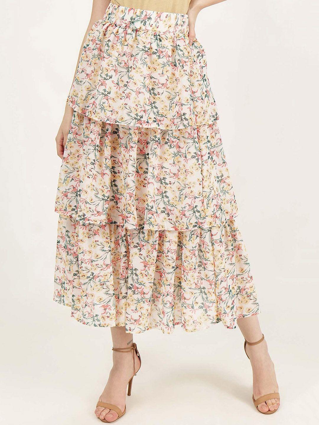 driro floral printed a-line midi length skirt