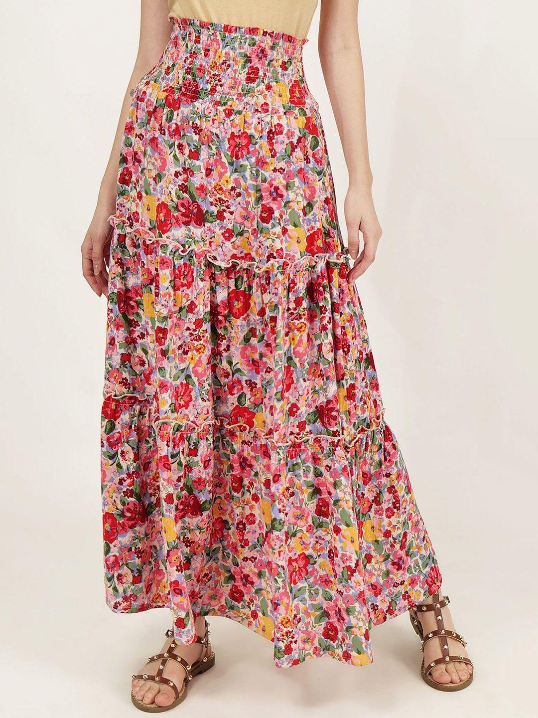 driro floral printed flounce-hem tiered skirt
