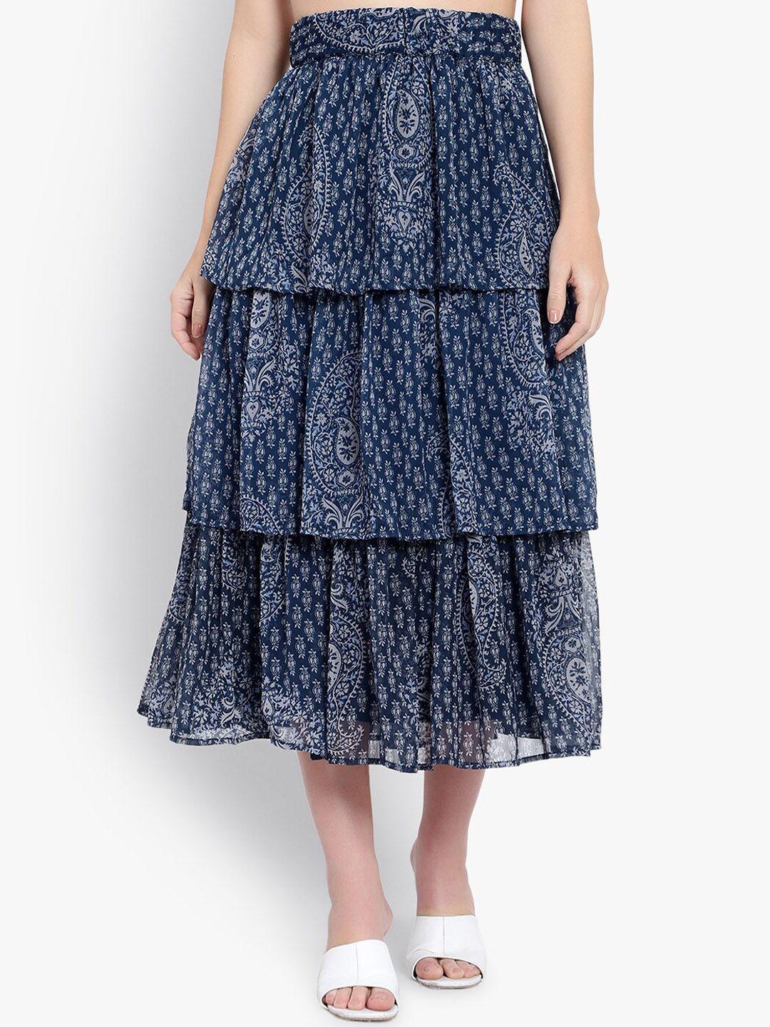 driro paisley printed tiered georgette midi skirt