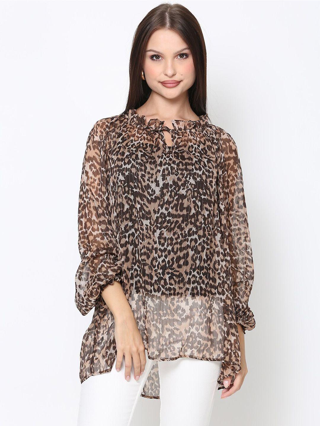 driro animal printed tie-up neck high-low top