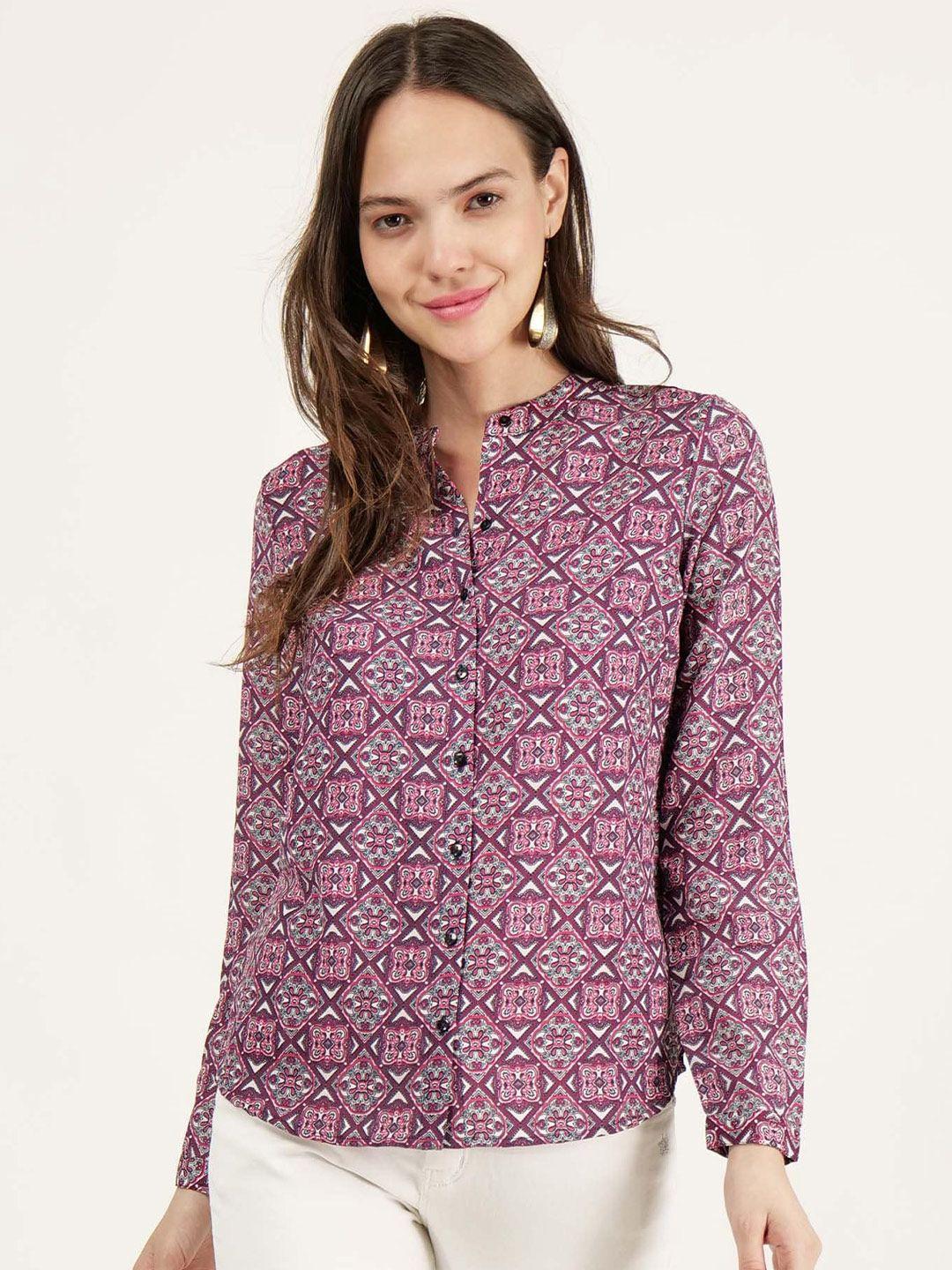 driro ethnic motifs printed band collar casual shirt