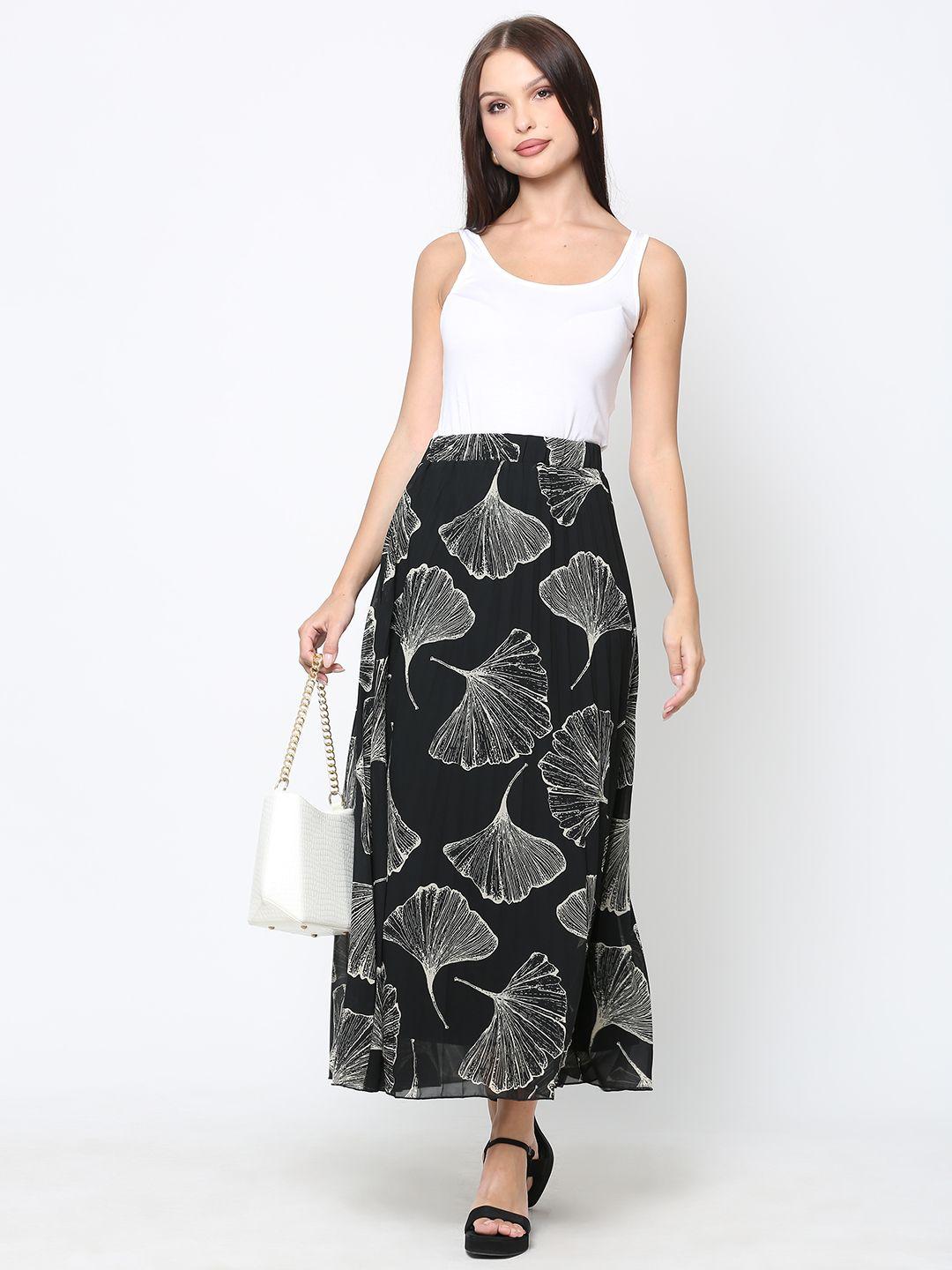 driro feather print pleated a-line skirt