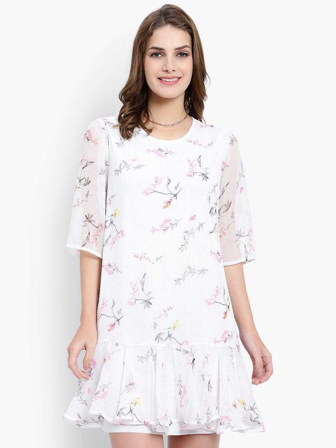 driro floral printed flounce georgette drop waist mini dress