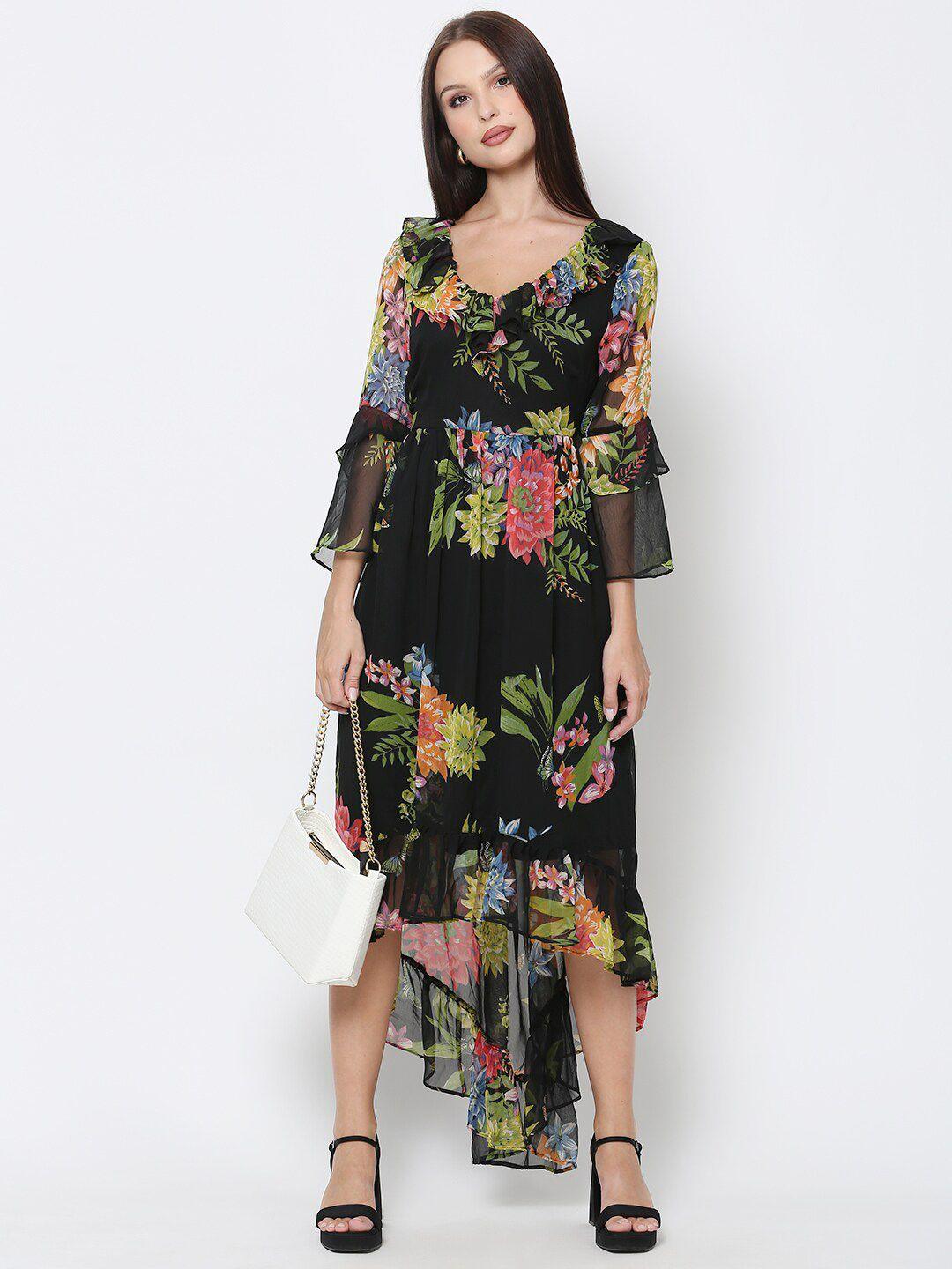 driro floral printed georgette a-line maxi dress