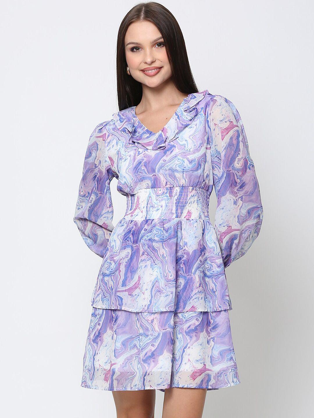 driro purple & white printed georgette a-line dress