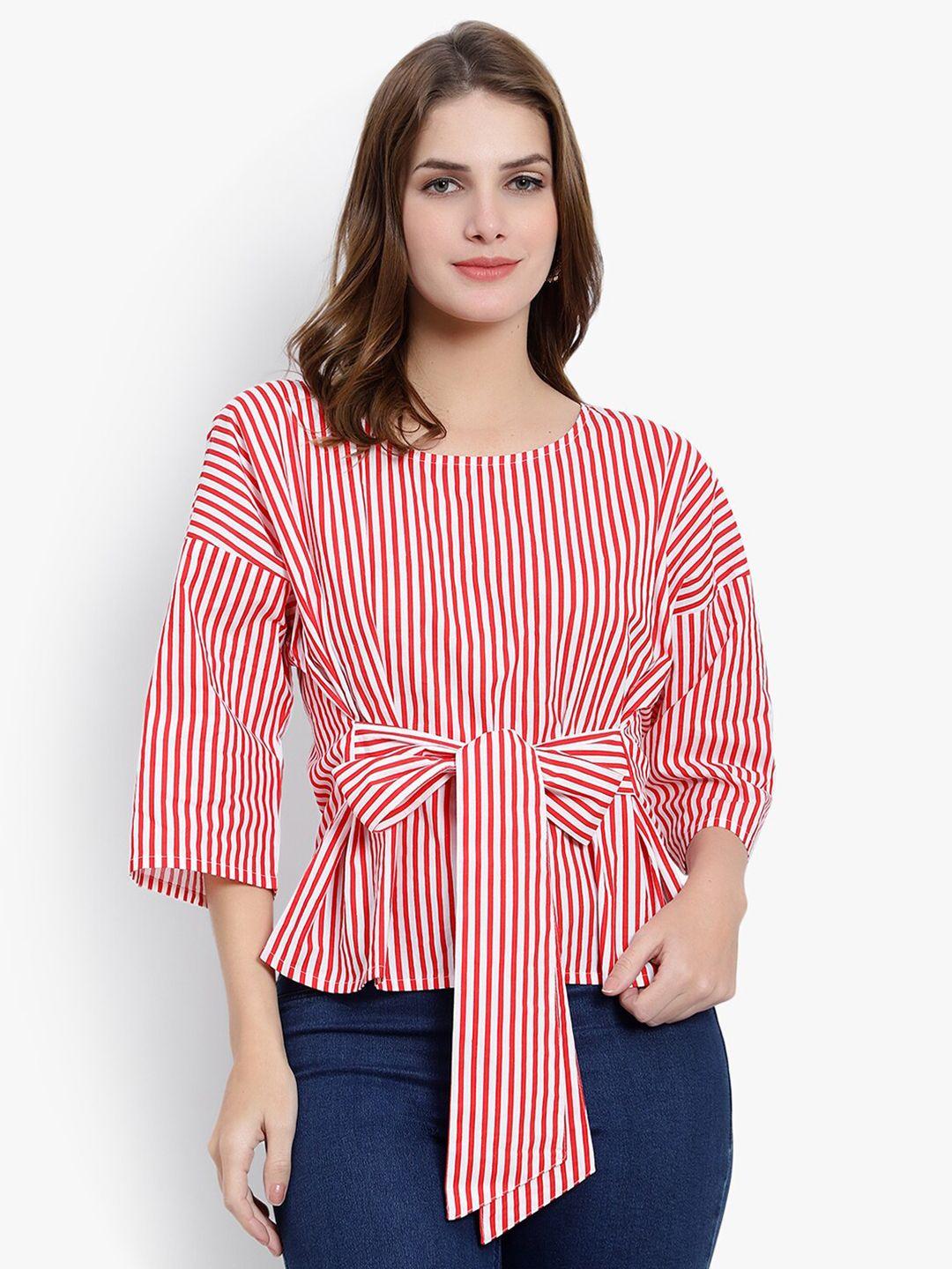 driro striped round neck cinched waist top