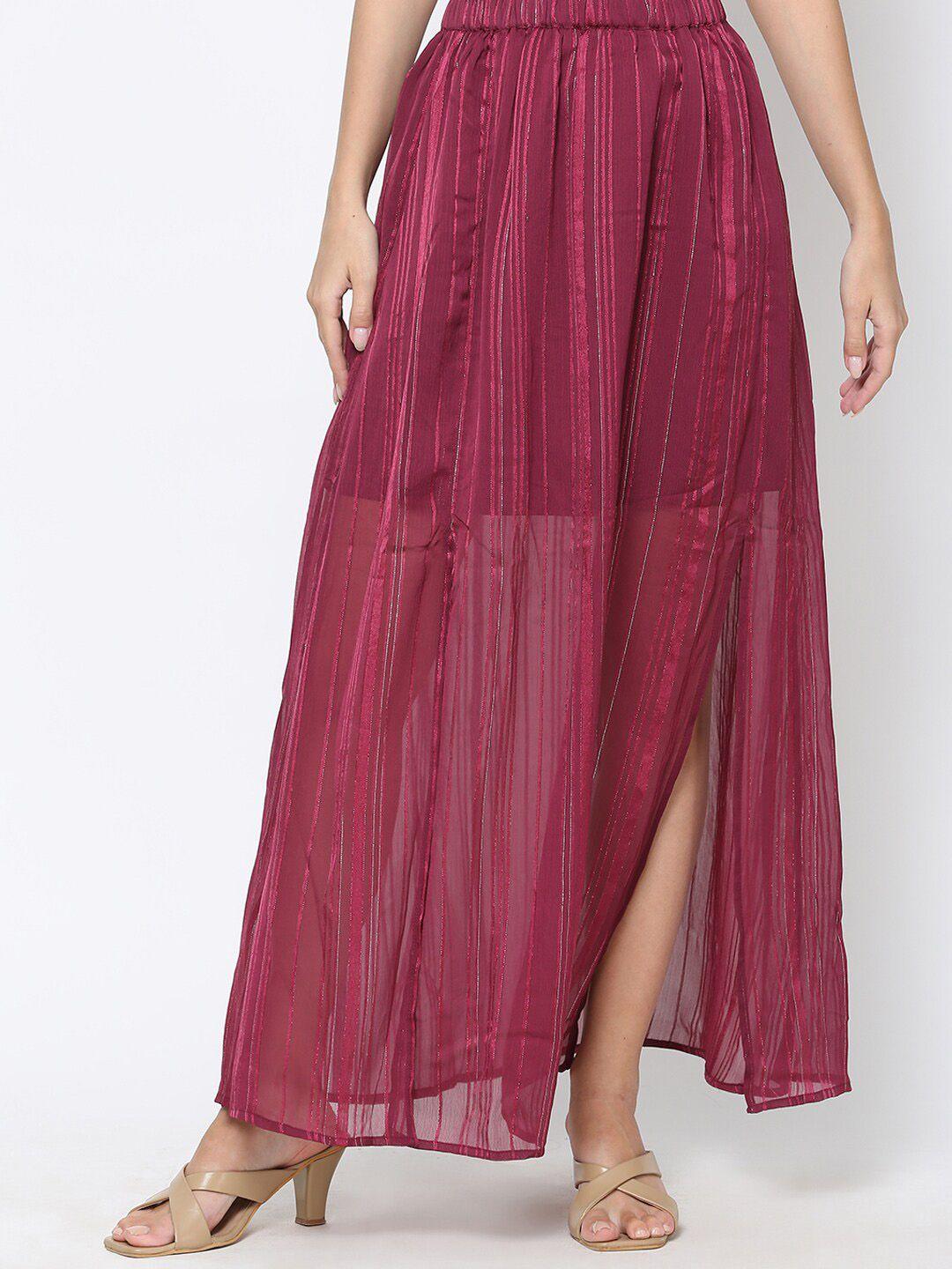 driro women maroon striped maxi skirts