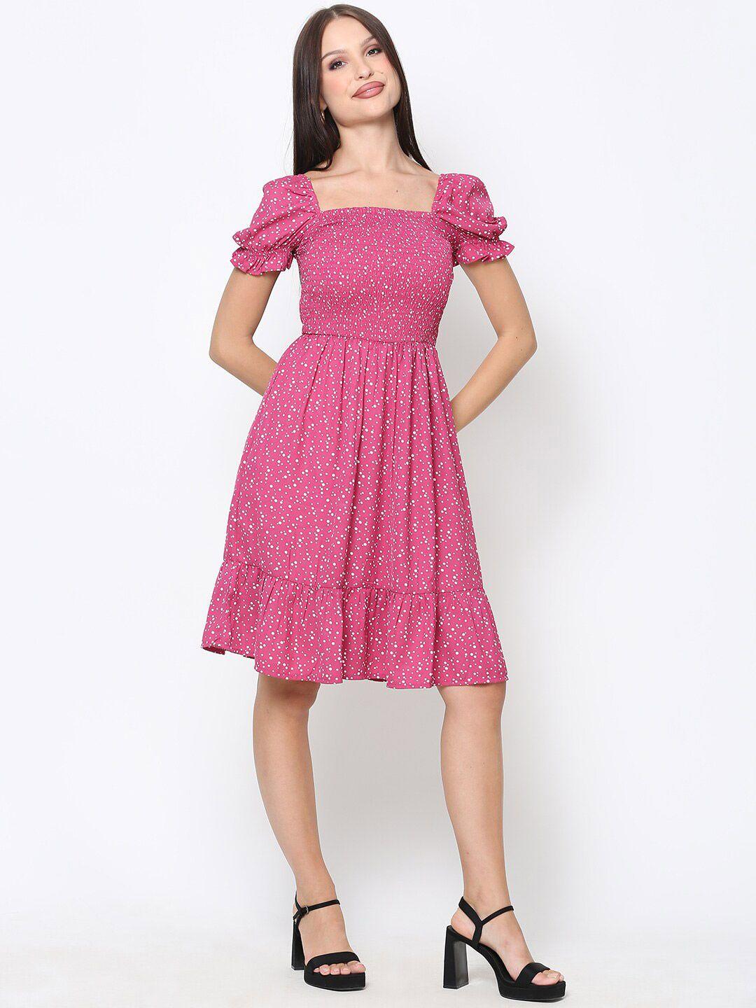 driro women pink polka dots printed poly silk dress