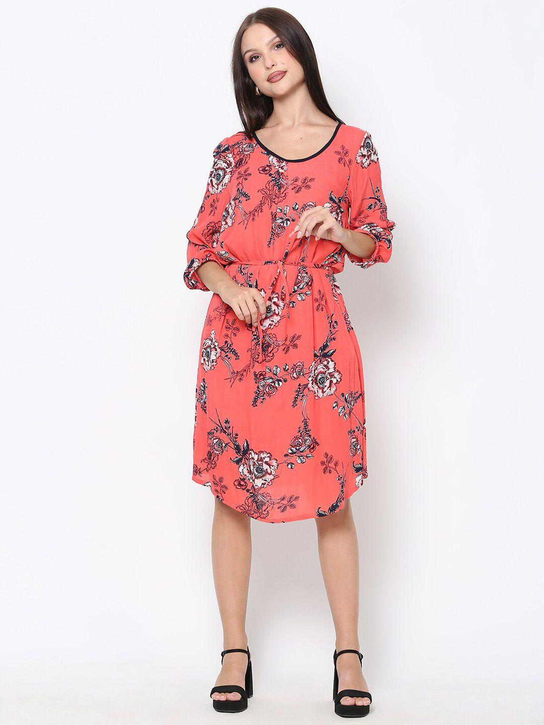 driro women rust floral printed polyester a-line dress