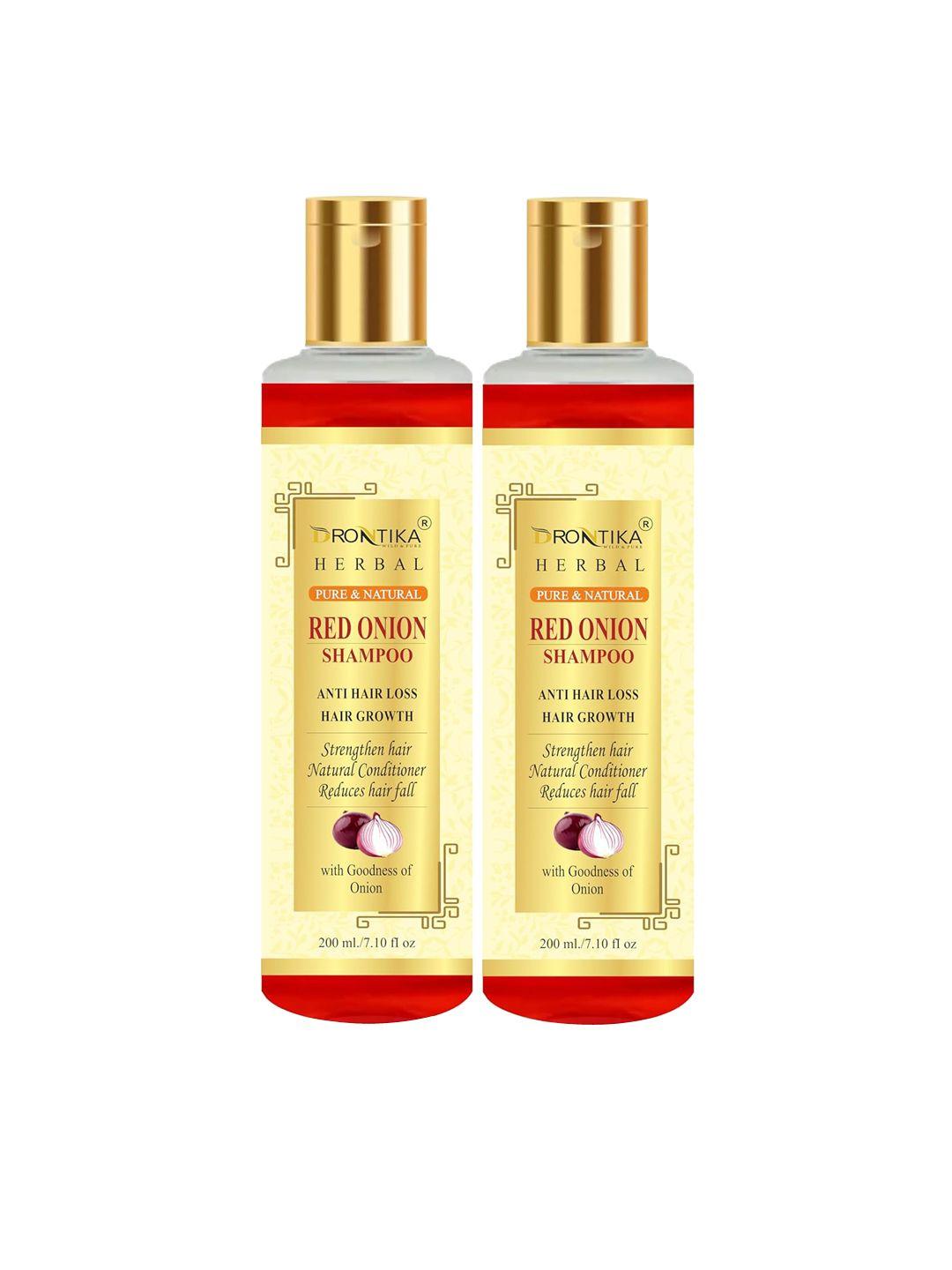 drontika herbal set of 2 pure & natural red onion shampoo for hair growth - 200ml each