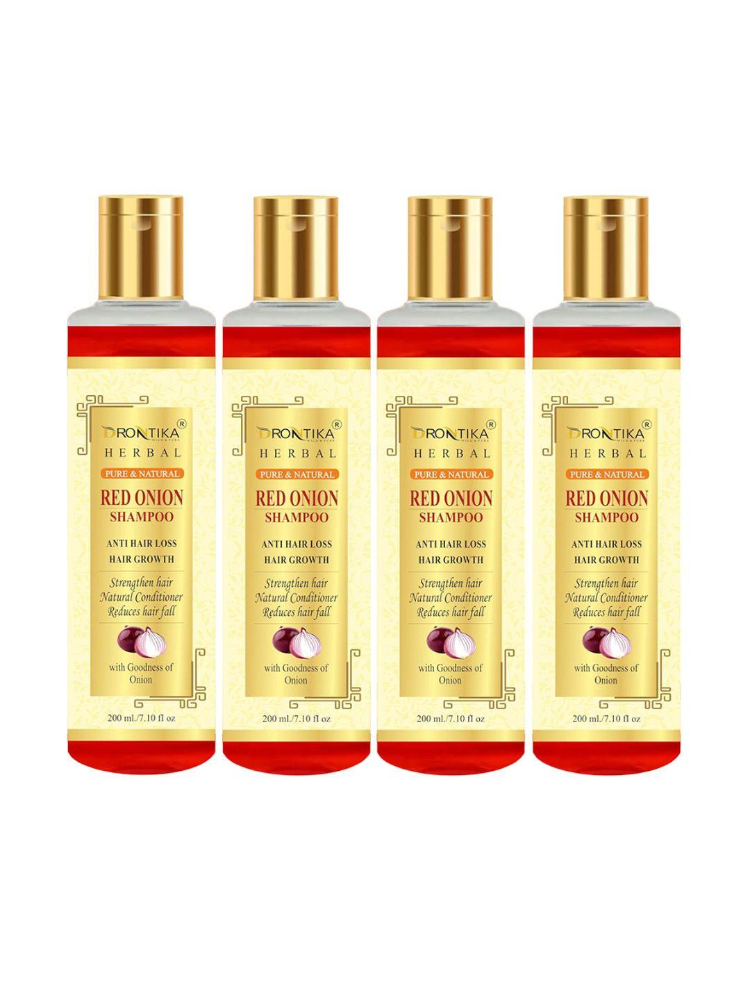 drontika herbal set of 4 pure & natural red onion shampoo for hair growth - 200ml each