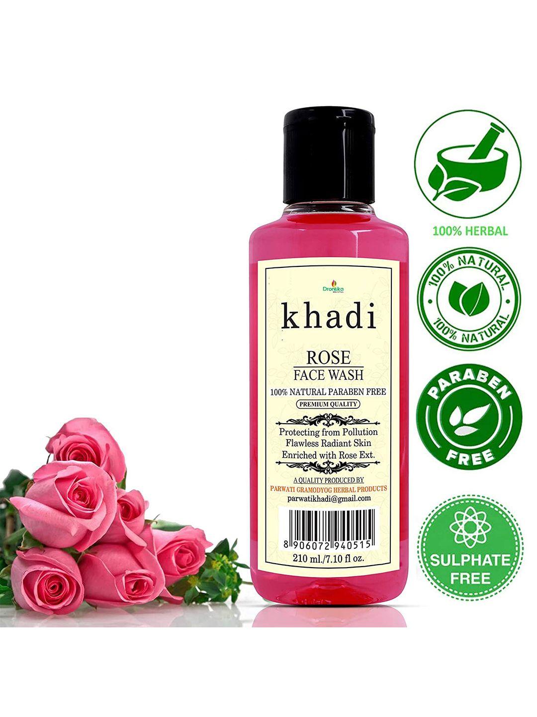 drontika khadi set of 2 100% pure&herbal rose for natural moisturizing and renovating face wash(420 ml)