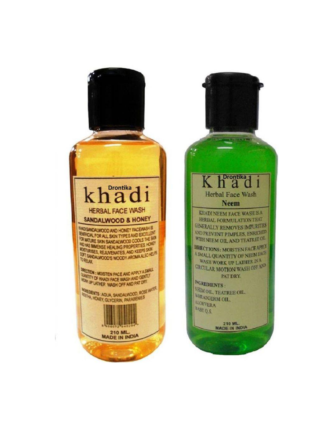 drontika set of 2 khadi herbal face wash 210 ml each - sandalwood honey & neem