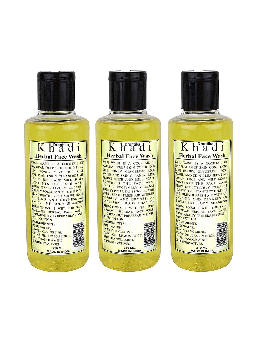 drontika set of 3 khadi herbal pure face wash with lemon juice & rose water - 210 ml each