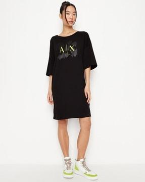drop shoulder t-shirt dress with plastisol logo print