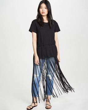 drop-shoulder top with fringes