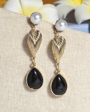 drop triple-layered gemstone studded drop earrings