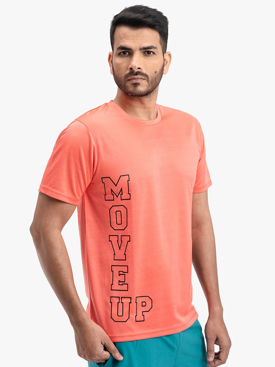 dryp evolut men peach-coloured typography printed t-shirt