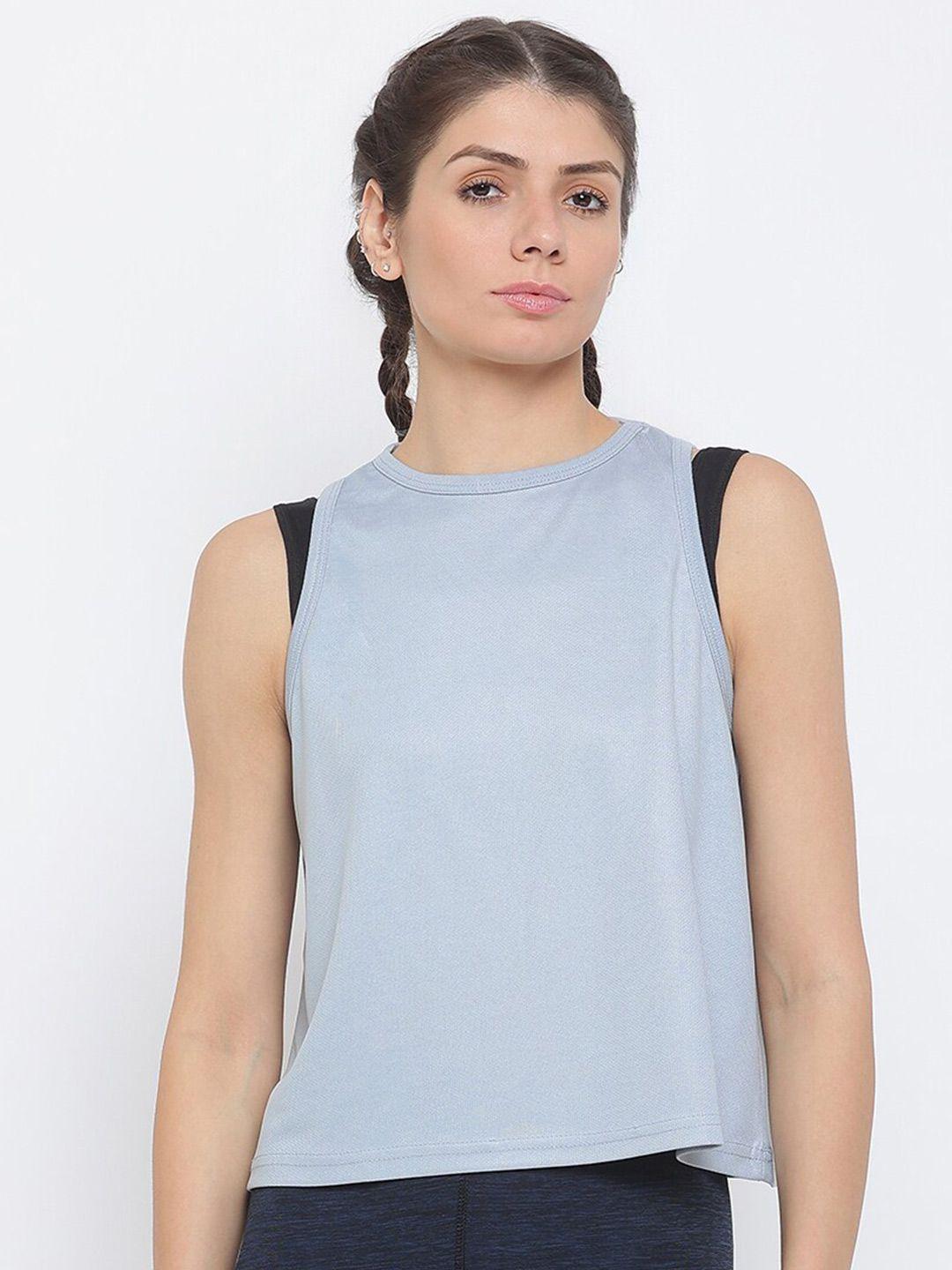 dryp evolut women blue solid sleeveless t-shirt