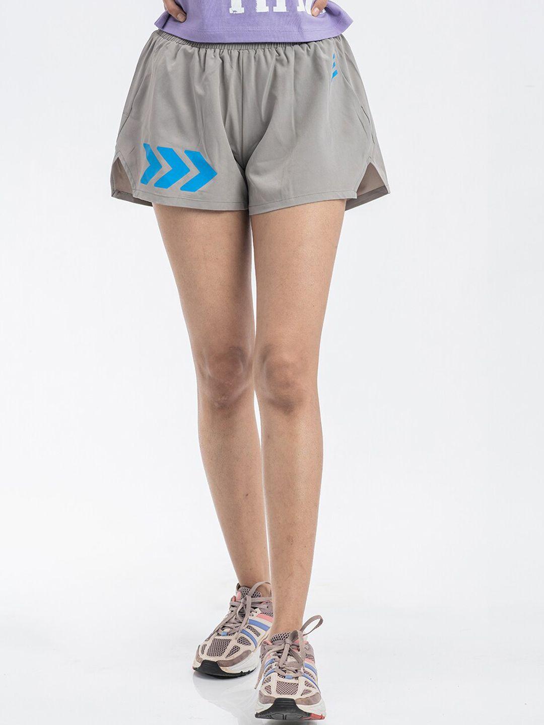 dryp evolut women grey printed training or gym shorts