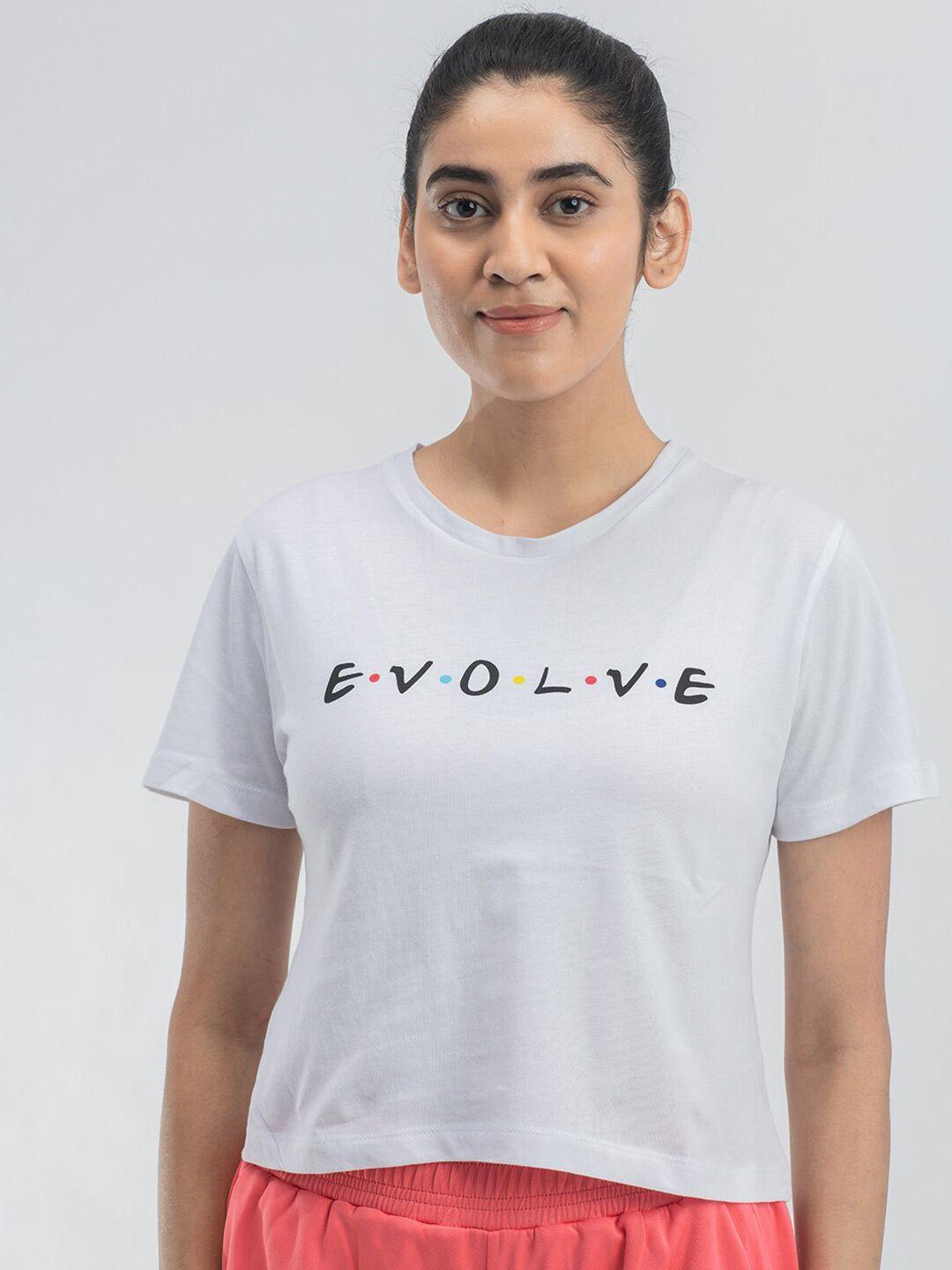 dryp evolut women white typography printed cotton t-shirt