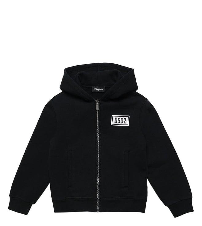 dsquared2 kids black dsq2 regular fit zip hooded jacket