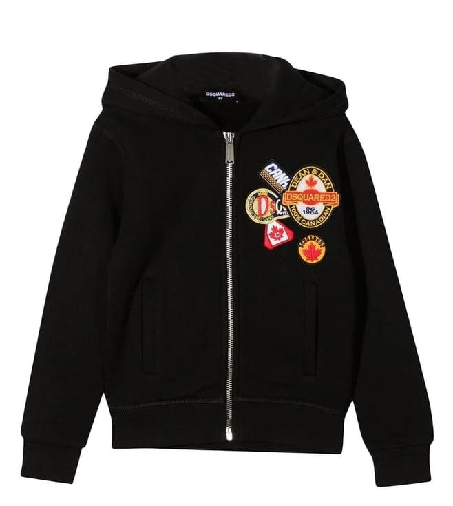 dsquared2 kids black logo patch comfort fit hooded jacket with zip