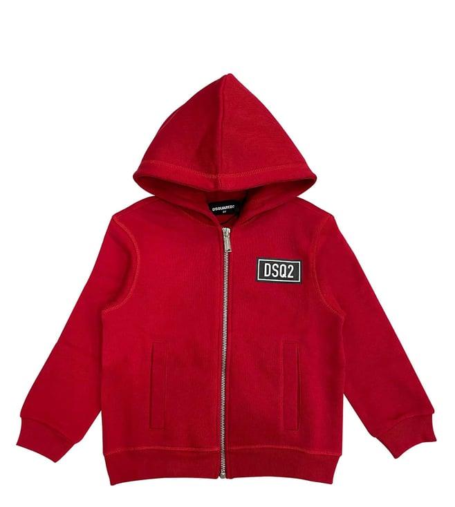 dsquared2 kids red dsq2 regular fit zip hooded jacket