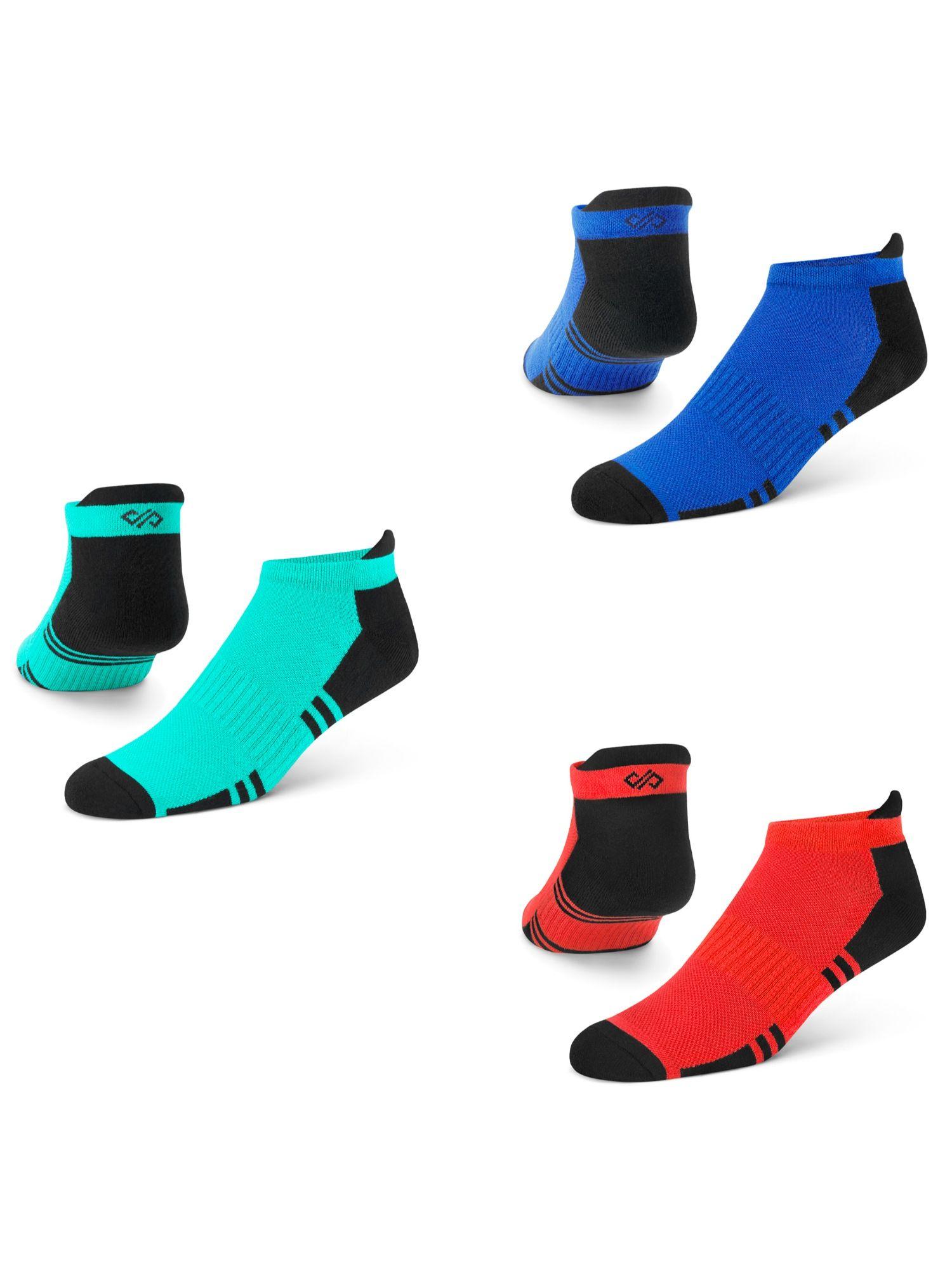dual solid multicolor men bamboo ankle length socks - free size - pack of 3 pairs