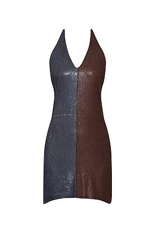 dual color backless sequins dress