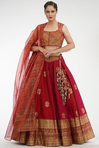 dual-colored raw silk lehenga set