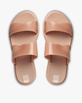 dual-strap slip-on slides