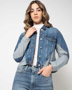 dual-toned iconic button-up denim jacket
