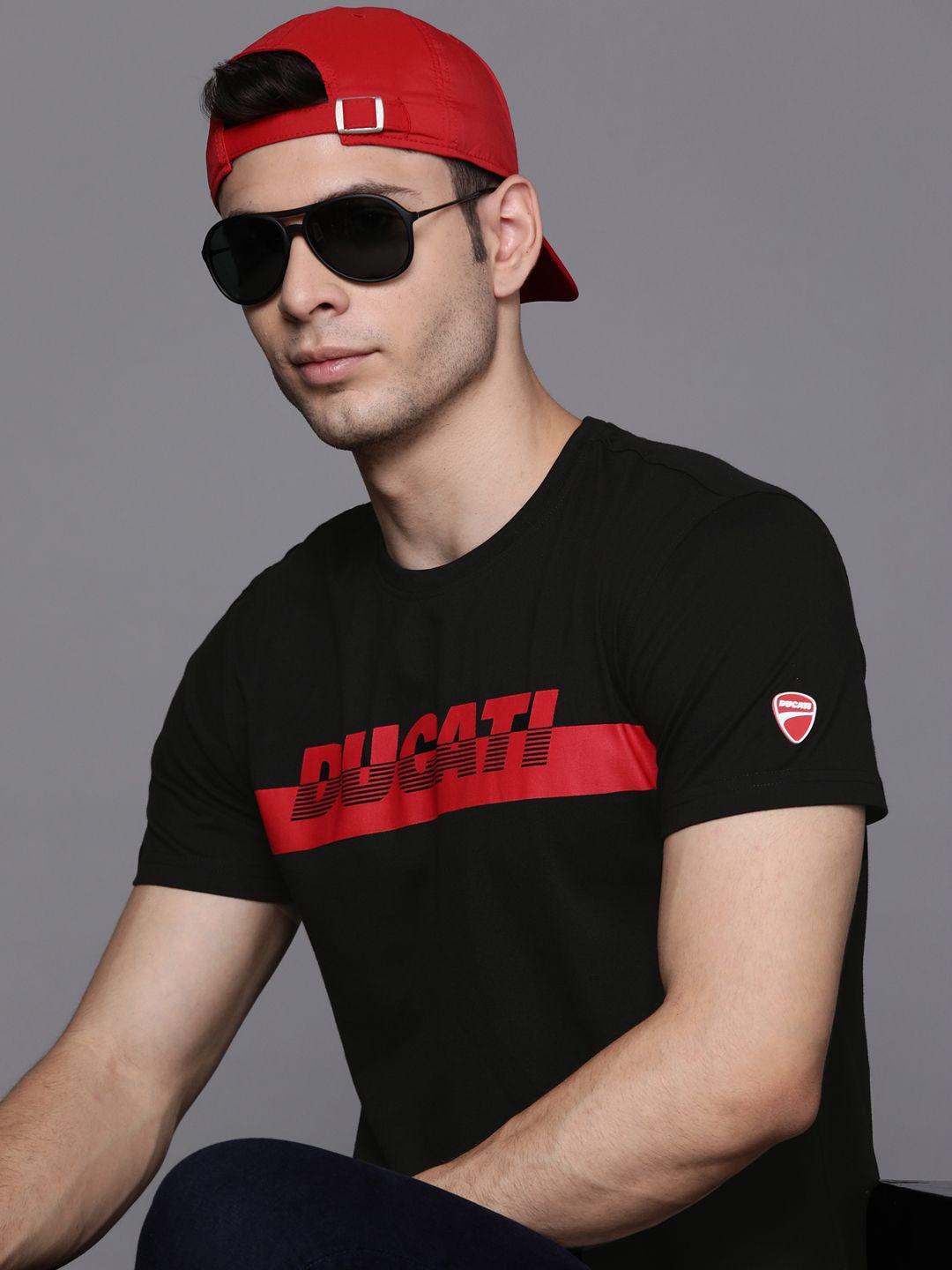 ducati men black & red brand logo pure cotton t-shirt