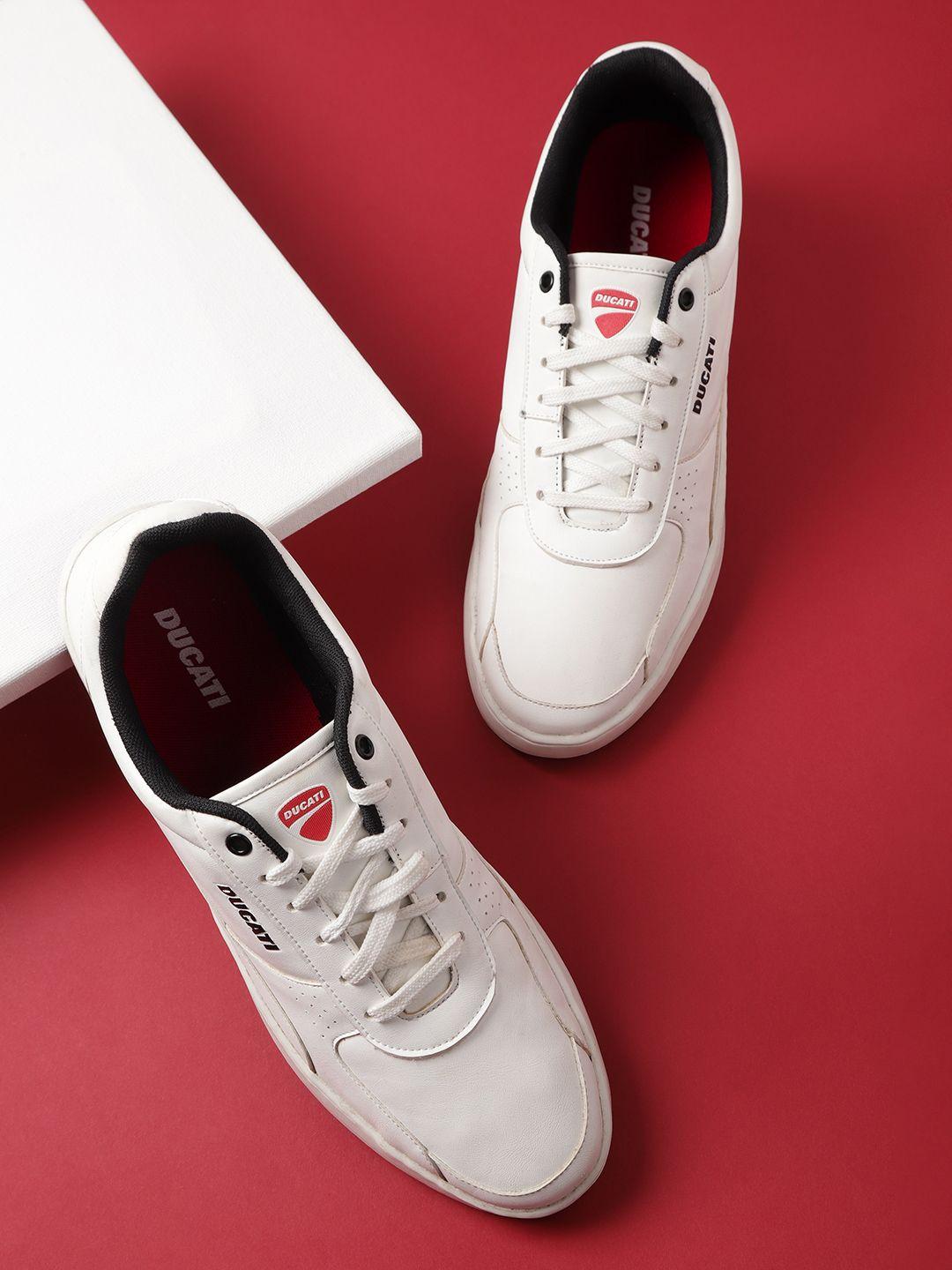 ducati men white  solid sneakers with perforated detail
